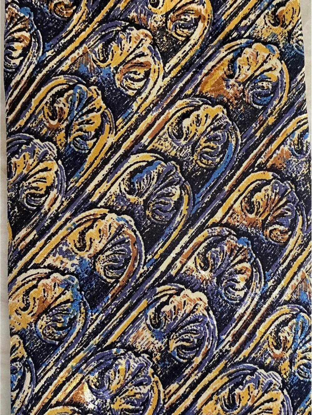 Brioni Roma Mens Cobalt Blue Gold Italian Silk Tie Necktie Made in Italy